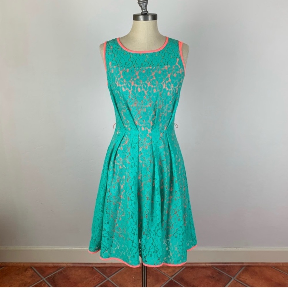Eva Franco Teal & Pink Lace Dress